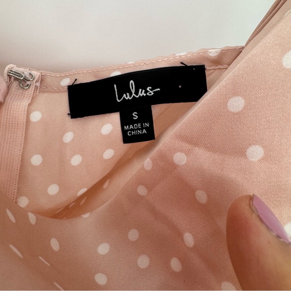 Lulu's Blush Pink whimsy romantic Polka Dot Cowl Slip Mini Dress small - Picture 5 of 9